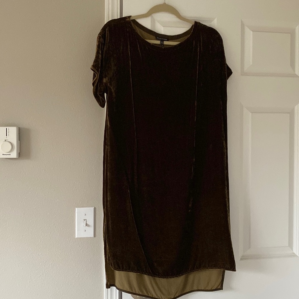 Olive mocha velvet shift dress with slits